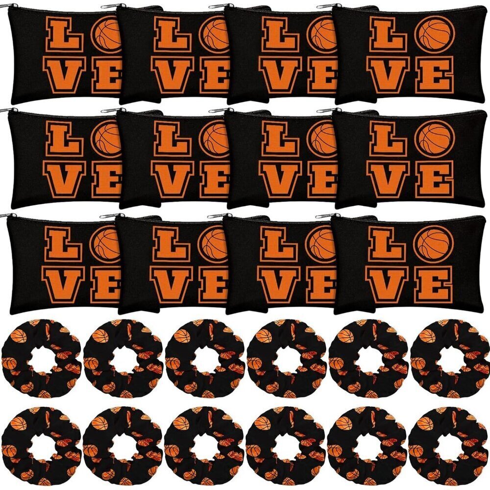 Basketball Cosmetic Bags and Scrunchies Gift Set Sport Makeup Storage